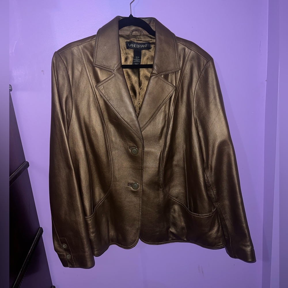 Lane Bryant bronzer and gold Leather Jacket. PTP 25 inches